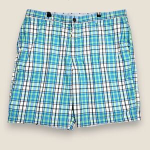 Tommy Bahama Reversible Shorts Men Size 40‎ Blue White Check 100% Cotton Chino